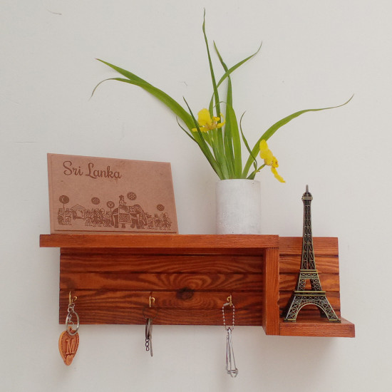 Wooden Wall Decorative Shelf With Key Hooks.